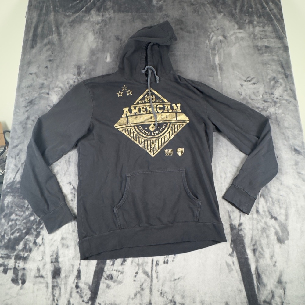 American Fighter Hoodie Mens XL Black Gold Graphic Pullover Buckle Exclusive